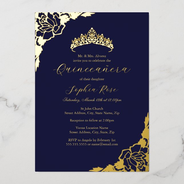 Rose Gold Navy Quinceanera Birthday  (Front)