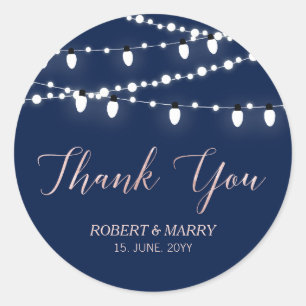 Rose Gold & Navy   String Lights Thank you Sticker