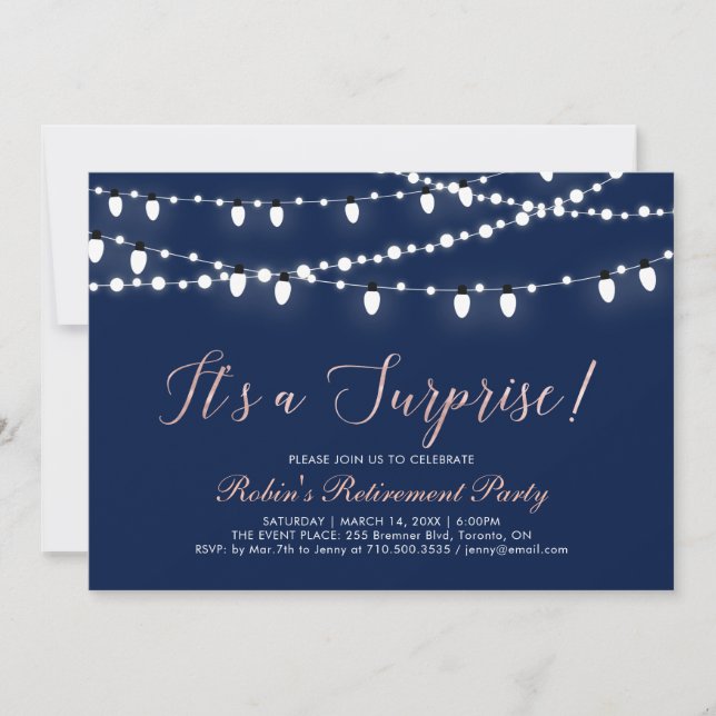 Rose Gold & Navy | Surprise Retirement Party Invitation (Front)