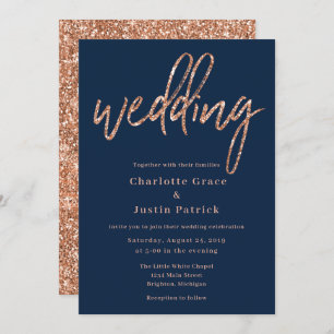 Rose Gold & Navy Wedding Invitations Template