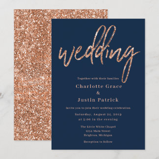Rose Gold & Navy Wedding Invitations Template