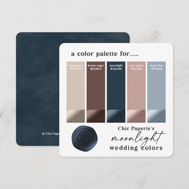 Rose Gold & Navy Winter Wedding Colour Palette Car Invitation (Front/Back)