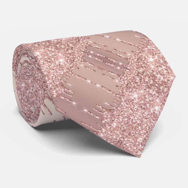 Rose Gold Neck Tie Blush Glitter Drips (Rolled)