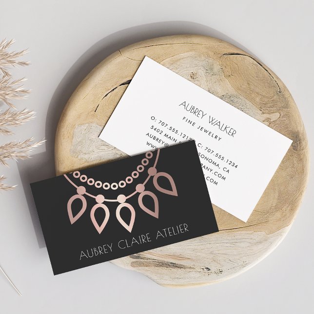 Rose Gold Necklace Logo | Jewelry Design Business Card (Creator Uploaded)