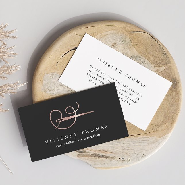 Rose Gold Needle & Thread | Seamstress or Tailor Business Card (Creator Uploaded)