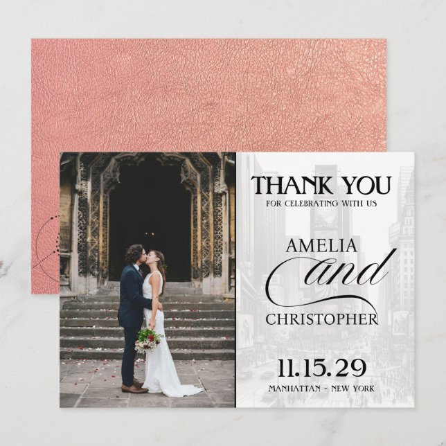 Rose Gold New York City Passport Thank You Card (Front/Back)