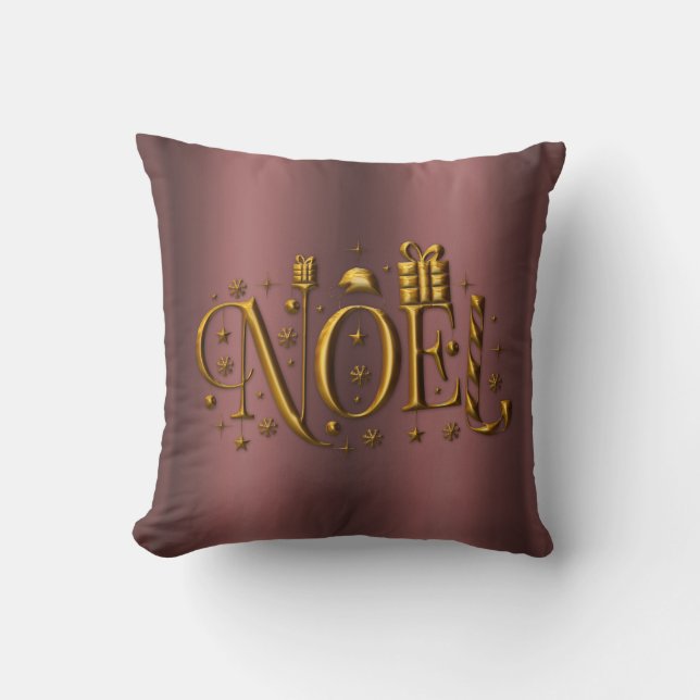 Rose Gold Noel Contemporary Christmas Cushion (Front)