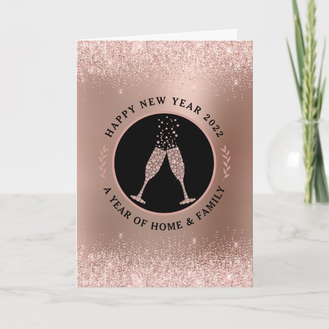 Rose Gold Numerology Prediction New Year 2022 Holiday Card (Front)