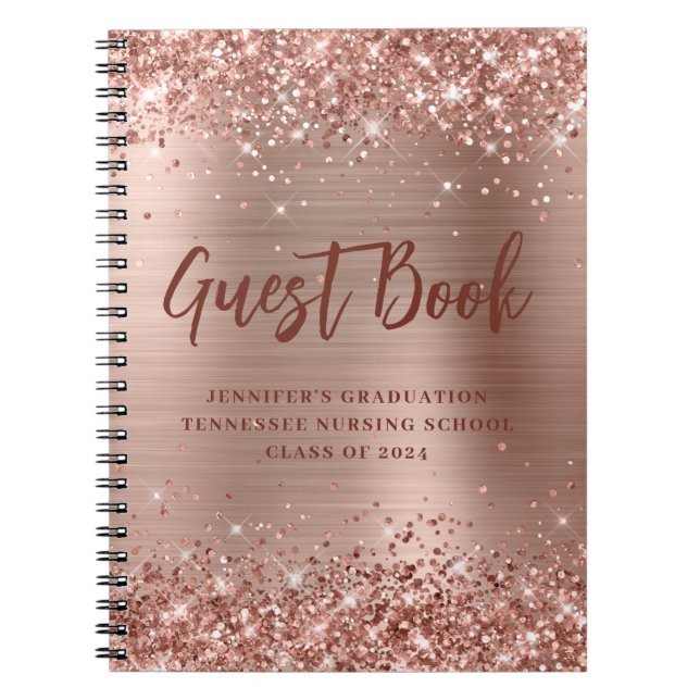 Rose Gold Nursing School Graduation Guestbook Notebook (Front)