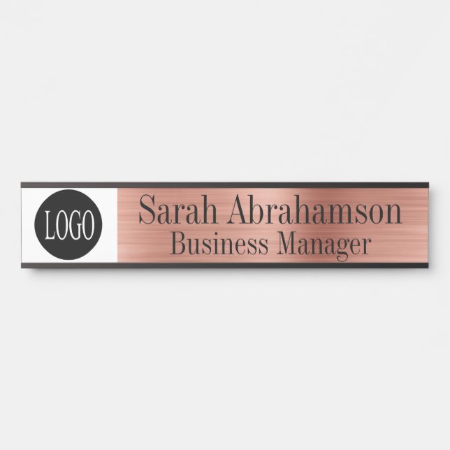 Rose Gold Office Door Sign Long 10" Name Plate (Front)