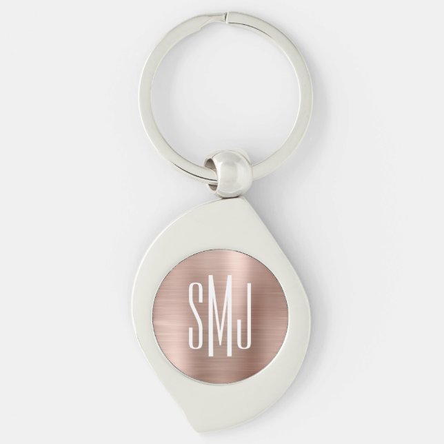Rose Gold Ombre Foil Three Letter Monogrammed Key Ring (Front)