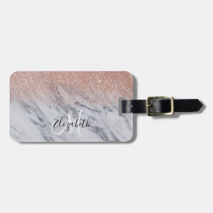 Rose Gold Ombre Glitter Monogram Marble Luggage Luggage Tag