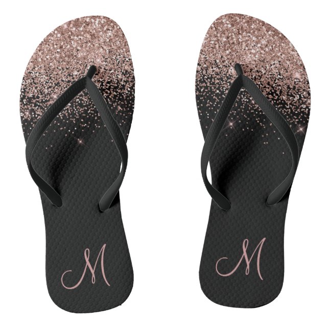 Rose Gold Ombre Glitter Sparkle Monogram Flip Flops (Footbed)