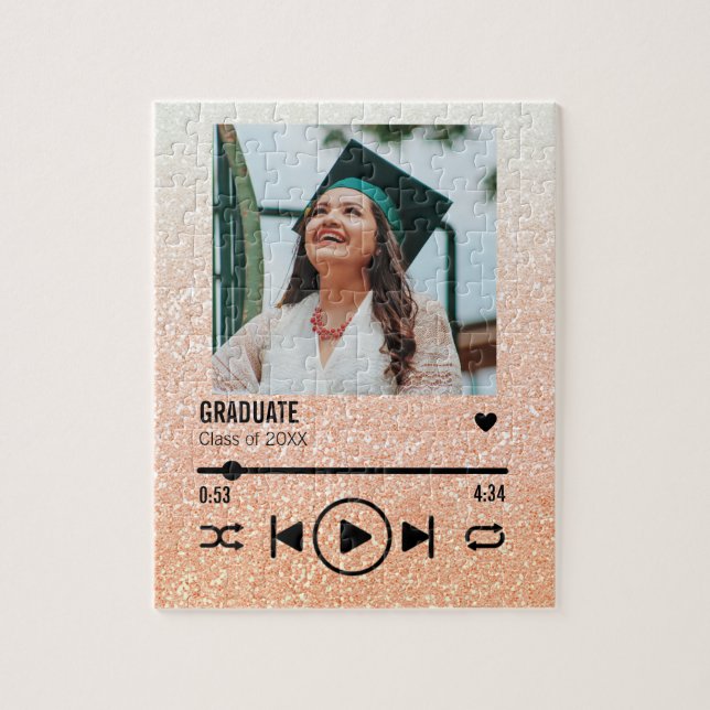 Rose Gold Ombre Graduation Photo Song Playlist Jigsaw Puzzle (Vertical)