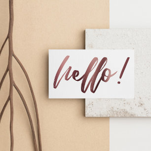 Rose Gold Ombre Hello in Handwriting on White Business Card