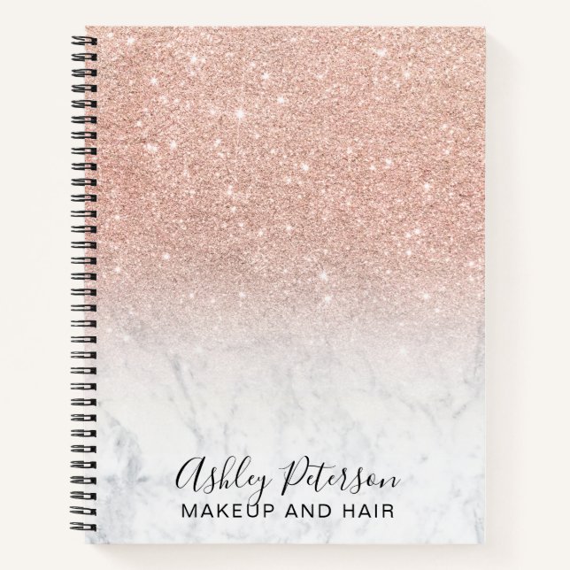 Rose gold ombre pink white marble makeup hair notebook (Front)