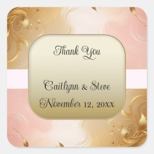 Rose Gold Ombre Wedding Square Sticker