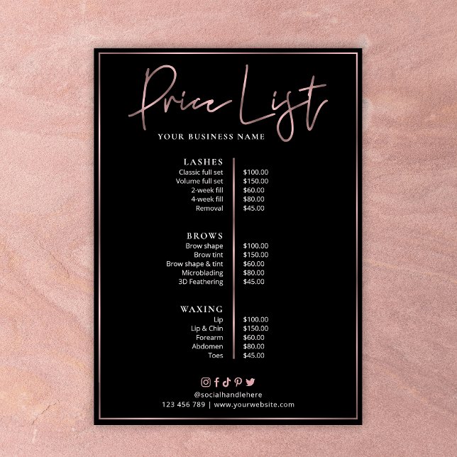 Rose Gold On Black Chic Beauty Salon Price List (Creator Uploaded)