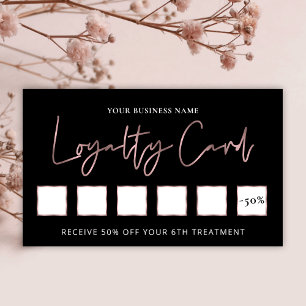 Rose Gold On Black Elegant Beauty Salon Chic Loyalty Card