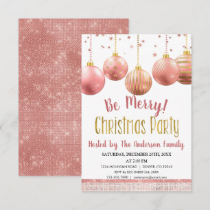 Rose Gold Ornament Christmas Holiday Dinner Party Invitation