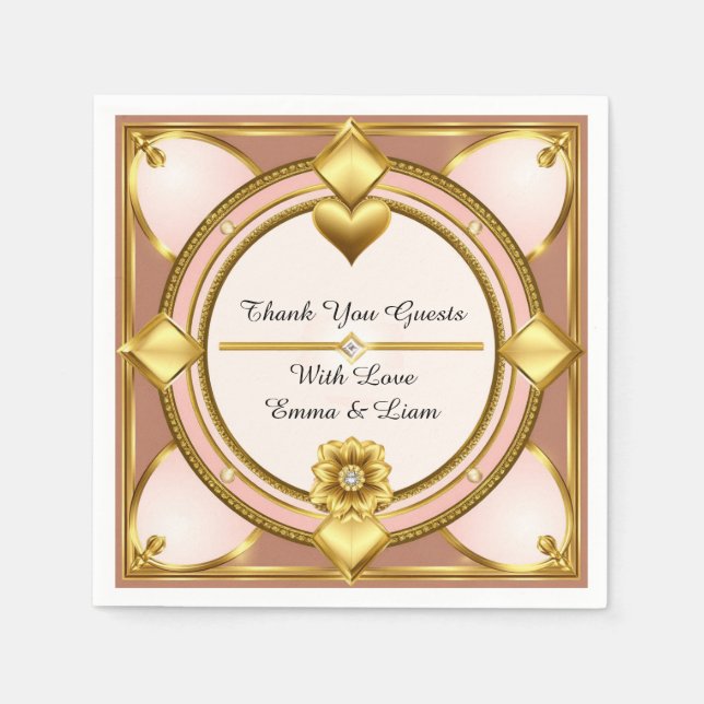 💖 Rose Gold Ornament Wedding Celebration Theme 🖤 Napkin (Front)