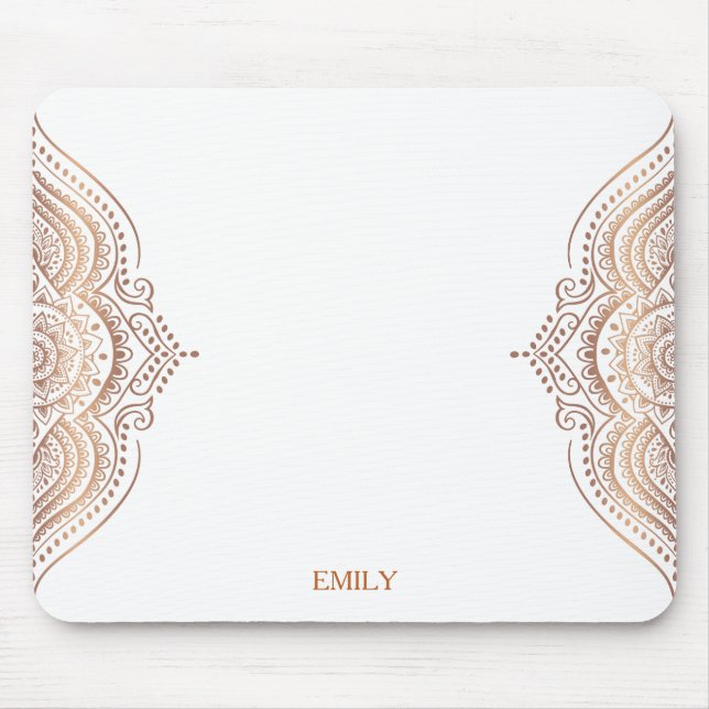 Rose-gold ornate mandala custom text mouse mat (Front)