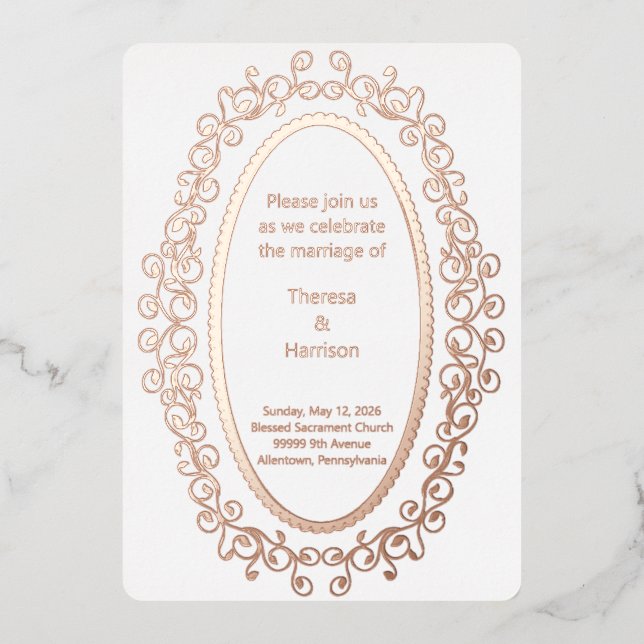 Rose Gold Oval Picture Frame Wedding Invitation  (Front)
