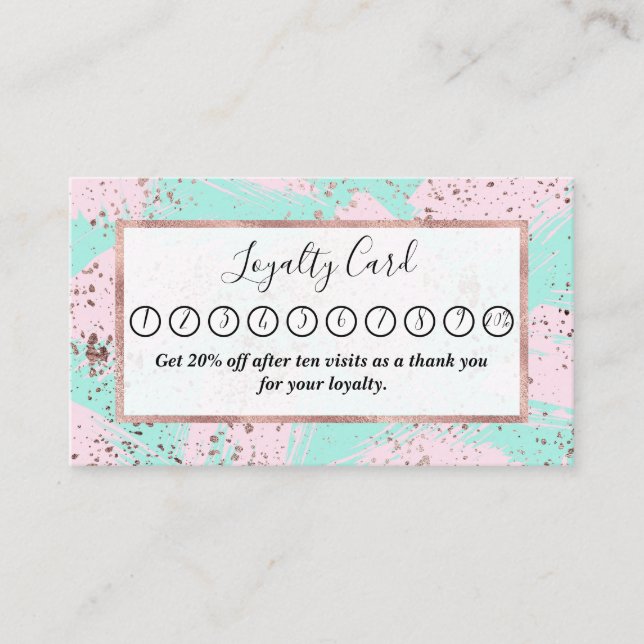 Rose Gold Paint Splatter Blush Pink Brushstrokes Loyalty Card (Front)