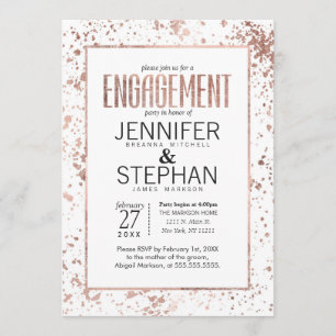 Rose Gold Paint Splatters Engagement Party Invites