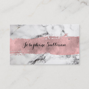 rose gold paint stroke on black and white marble business card