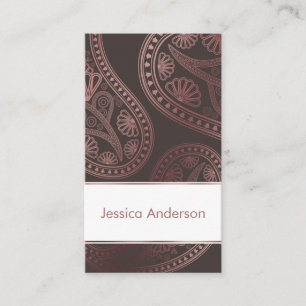 Rose Gold Paisley Trio Patterns on Editable Brown Business Card