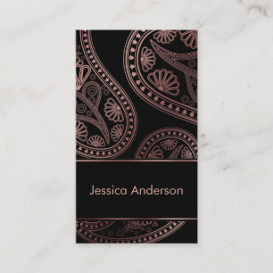 Rose Gold Paisley Trio Patterns w/ Editable Black Business Card