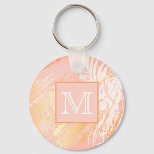Rose gold palm foliage leaves monogram key ring