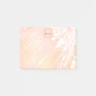 Rose gold palm leaves monogram post-it notes