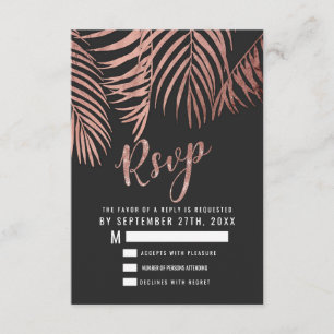 Rose Gold Palm Tree Fronds Black Modern RSVP Enclosure Card