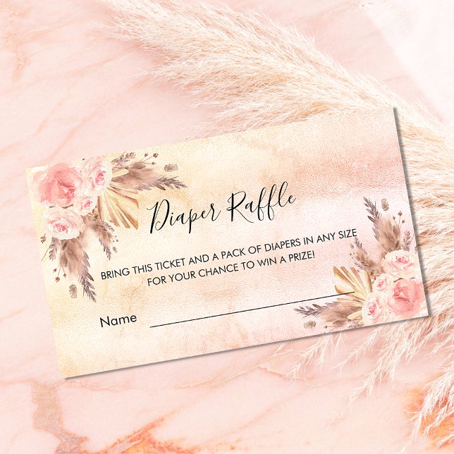 Rose gold pampas baby shower diaper raffle ticket enclosure card (Creator Uploaded)