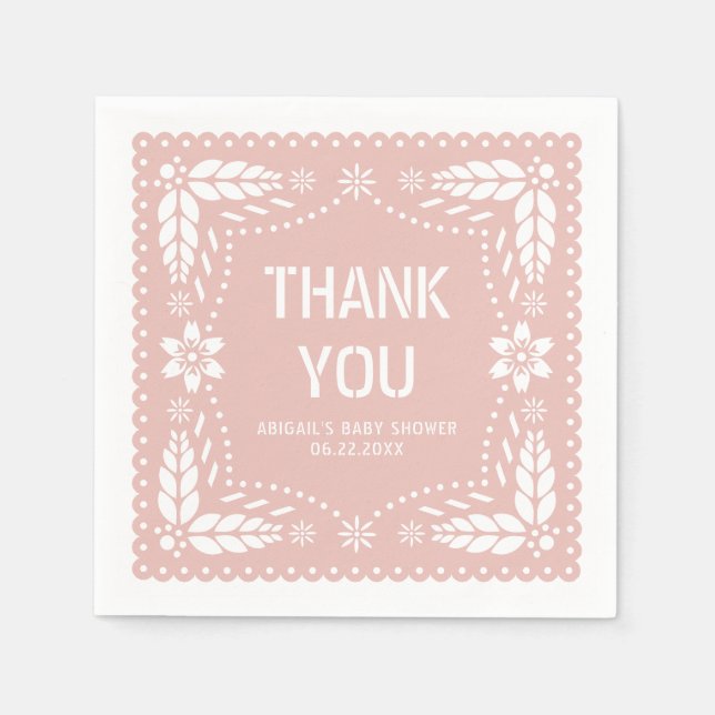 Rose gold papel picado Thank You Baby Girl Shower Napkin (Front)
