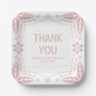 Rose gold papel picado Thank You Baby Girl Shower Paper Plate
