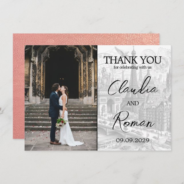 Rose Gold Paris Passport Thank You Card (Front/Back)