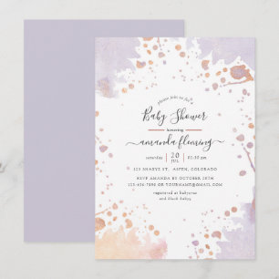 Rose Gold & Pastel Purple Paint Splash Baby Shower Invitation