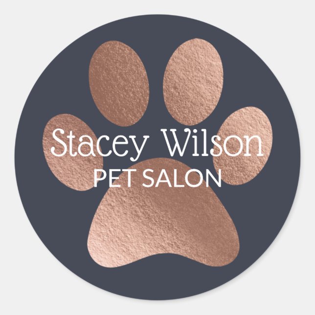 Rose Gold Paw Print Logo On Navy Product Label (Front)