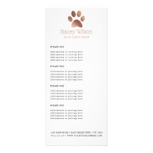 Rose Gold Paw Print Logo Price / Services List Rack Card