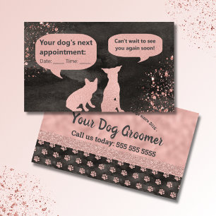 Rose Gold Paw Prints Dog Groomer Appointment Card