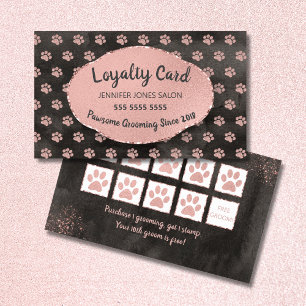 Rose Gold Paw Prints Dog Grooming Loyalty Card