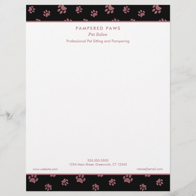 Rose Gold Paw Prints Professional Pet Salon Custom Letterhead (Front)