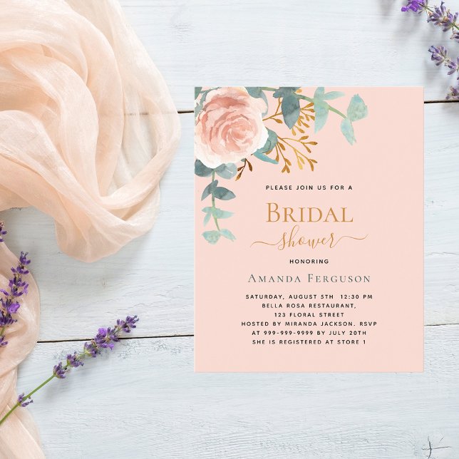 Rose gold peach budget Bridal Shower invitation (Creator Uploaded)
