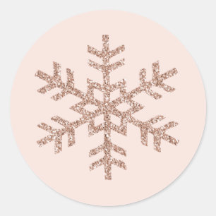 Rose Gold Peach Glitter Sparkle Snowflake  Classic Round Sticker