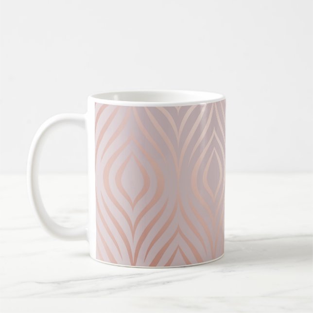 Rose gold peacock feathers, vintage coffee mug (Left)