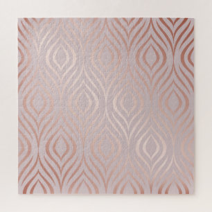 Rose gold peacock feathers, vintage jigsaw puzzle