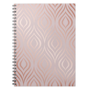 Rose gold peacock feathers, vintage notebook